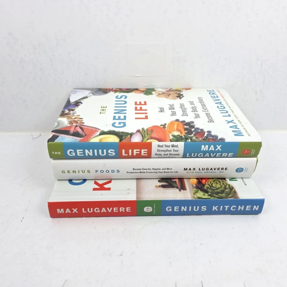Lot of‎ 3 Max Lugavere Genius Life Kitchen Foods Hardcover Books Dust Covers NEW